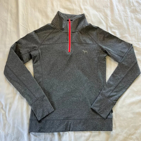 Pink | Victoria's Secret Gray w Hot Pink Detailing 1/4 Zip Longsleeve | Size S - Picture 1 of 10
